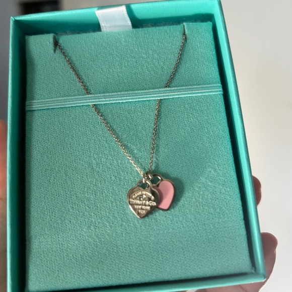 NEW Tiffany & Co. 925 Sterling Mini Hearts Pink Pendant with Diamond Necklace - Picture 2 of 6
